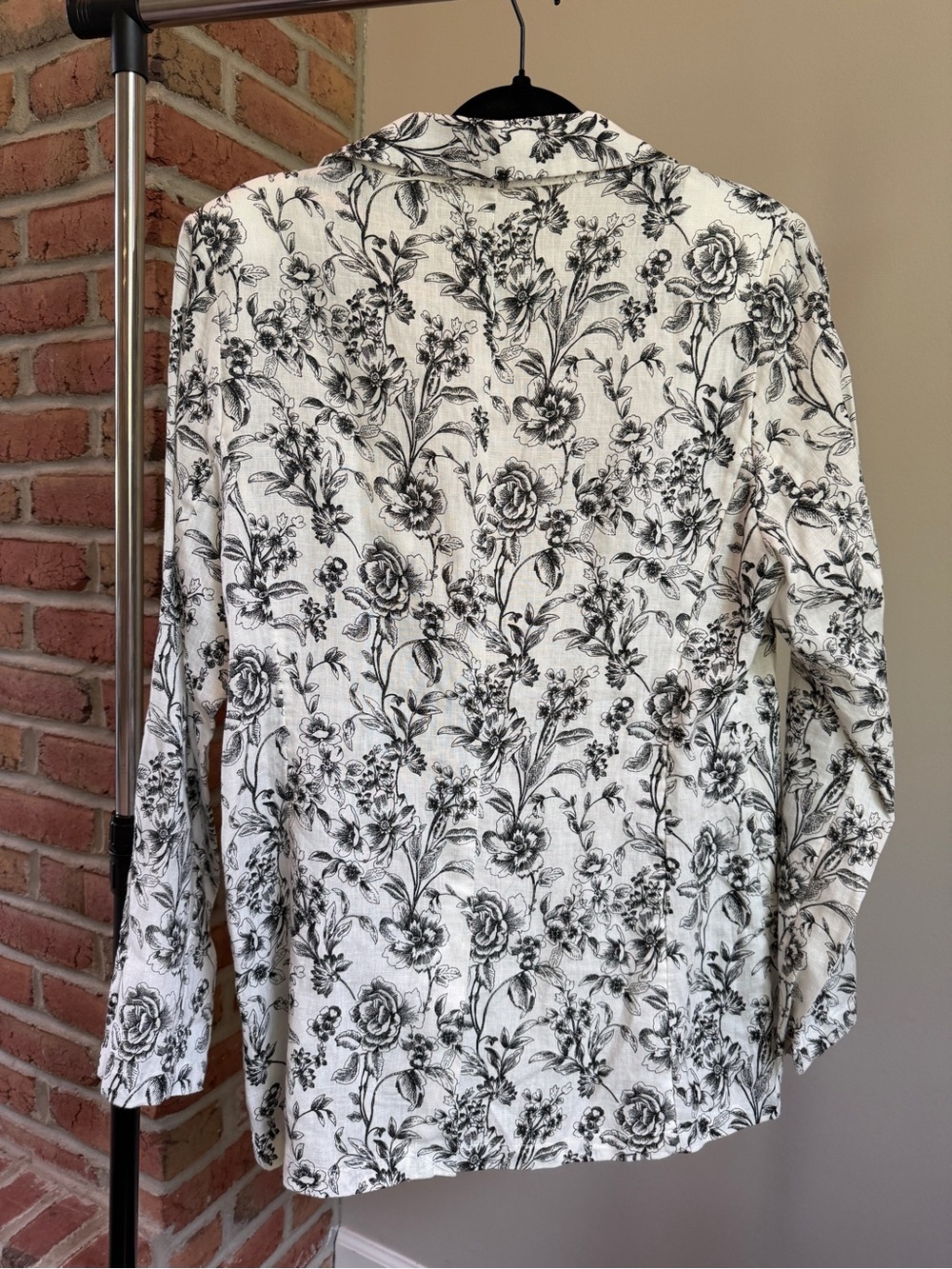 Joie 100% Linen Floral Print Single Button Blazer Jacket - Beige & Black - Picture 5 of 6